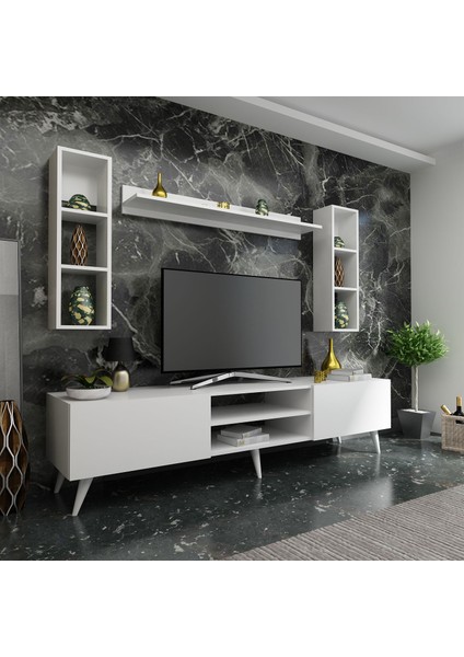 Ideal Tv Ünitesi + Duvar Rafı Q7009-1 Beyaz
