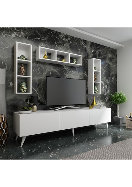 Ideal Tv Ünitesi + Duvar Rafı Q7007-1 Beyaz
