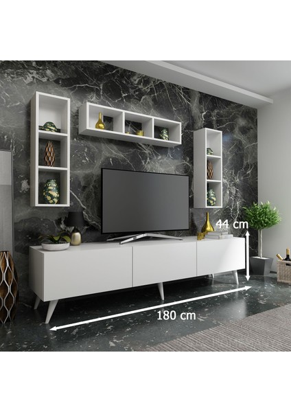 Ideal Tv Ünitesi + Duvar Rafı Q7007-1 Beyaz
