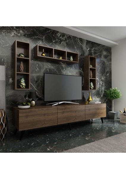 Ideal Tv Ünitesi + Duvar Rafı Q7007-2 Ceviz