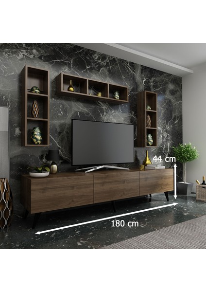 Ideal Tv Ünitesi + Duvar Rafı Q7007-2 Ceviz