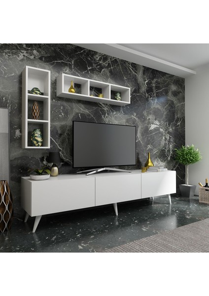 Ideal Tv Ünitesi + Duvar Rafı Q7004-1 Beyaz