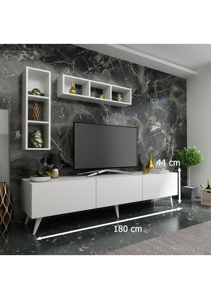 Ideal Tv Ünitesi + Duvar Rafı Q7004-1 Beyaz fiyatları
