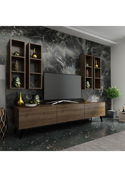 Ideal Tv Ünitesi + Duvar Rafı Q7002-2 Ceviz