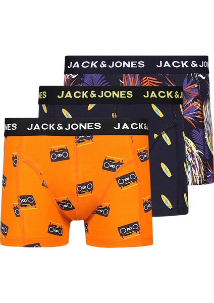 Jack & Jones 3'lü Desenli Boxer Paketi-12214907