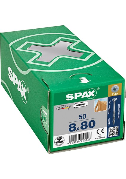 Ahşap Konstrüksiyon Vidası 8 x 80 Mm 50 Adet Yarım Dişli Havşa Başlı Wırox Kaplama