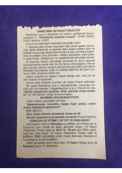 15 Kasım 2001 Takvim Yaprağı - Nostalji Koleksiyonluk Takvim Yaprağı