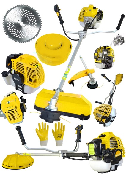 Alman Trex S6002 Yan Tipi Benzinli Motorlu Ot Çalı Tırpanı Çim Biçme Makinesi Tırpan Sarı