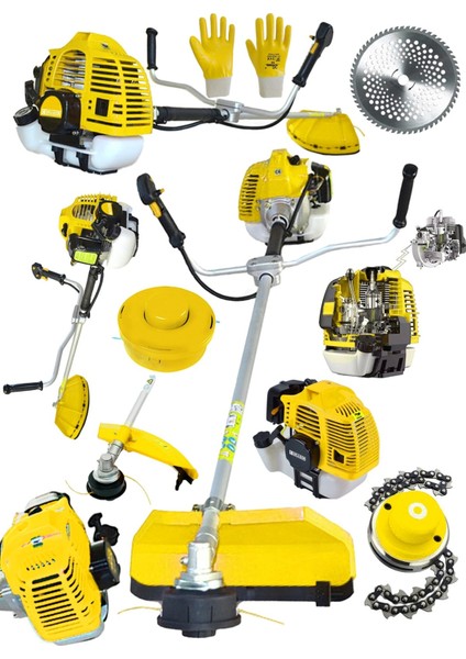 Alman S6001 Yan Tipi Benzinli Motorlu Ot Çalı Tırpanı Çim Biçme Makinesi Tırpan + Canavar Baslik