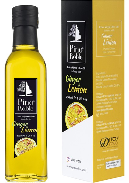 PinoRoble Zencefil ve Limon Esansiyel Yağlı Soğuk Sıkım Sızma Zeytinyağı Gurme Salata Sosu 250 ml