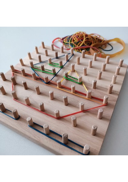 Montessori Geoboard & Lastikli Şekiller Eğitici Kartlı Geometri Oyunu