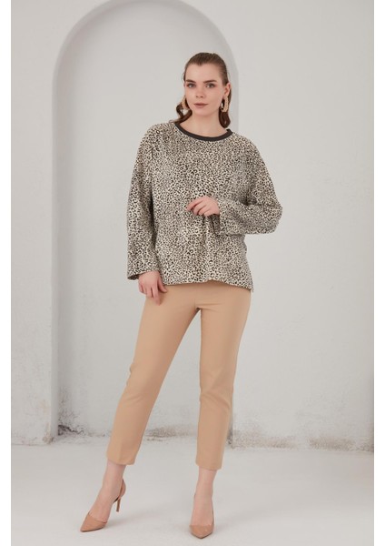 Alexandergardı Basik Leopar Desenli Polar Sweatshirt (B22-383A)