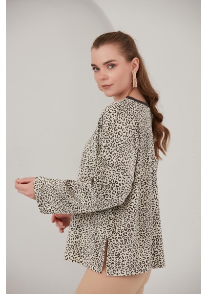 Alexandergardı Basik Leopar Desenli Polar Sweatshirt (B22-383A) fırsatları