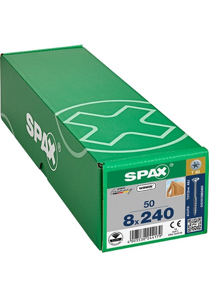 Ahşap Konstrüksiyon Vidası 8 x 240 Mm 50 Adet Yarım Dişli Havşa Başlı Wırox Kaplama