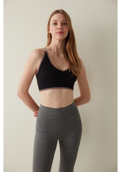 Siyah Contrast Seamless Sporcu Sütyeni