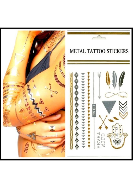 Metallic Tattoo - Metalik Geçici Dövme Şablonu fırsatları