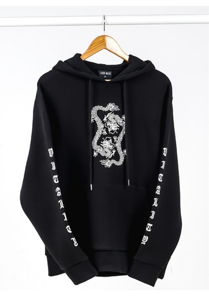 Dragon Baskılı Siyah Oversize Kadın Sweatshirt
