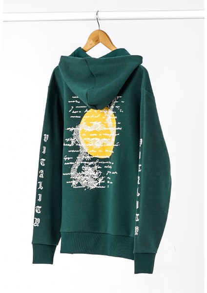 Dragon Baskılı Yeşil Oversize Kadın Sweatshirt