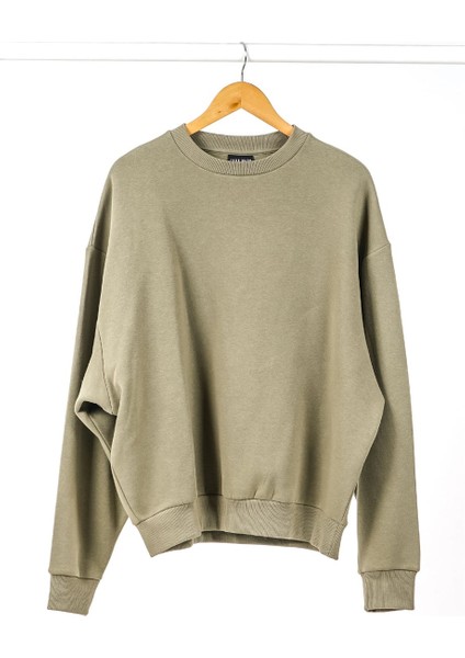 Haki Renk Basic Oversize Kadın Sweatshirt