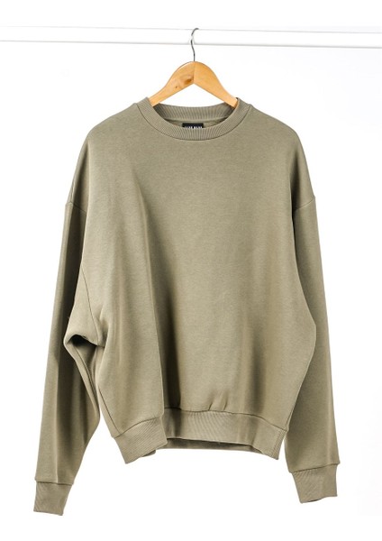 Haki Renk Basic Oversize Kadın Sweatshirt