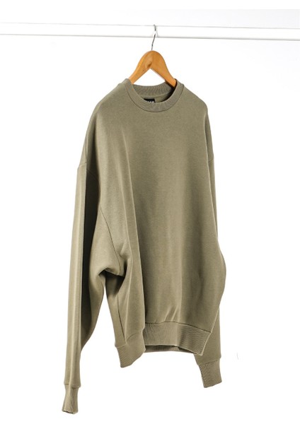 Haki Renk Basic Oversize Kadın Sweatshirt