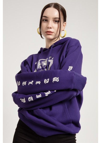 Dragon Baskılı Mor Oversize Kadın Sweatshirt modelleri