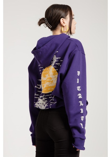 Dragon Baskılı Mor Oversize Kadın Sweatshirt indirimleri