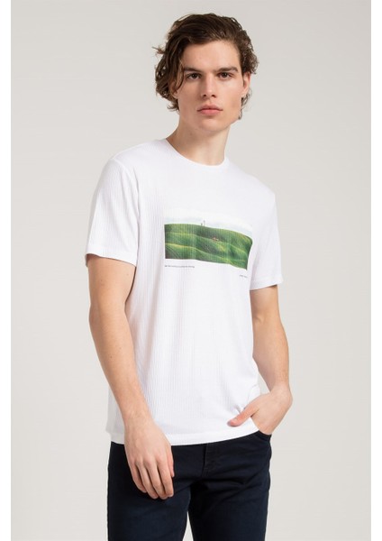 Beyaz Baskılı Basic Erkek T-shirt
