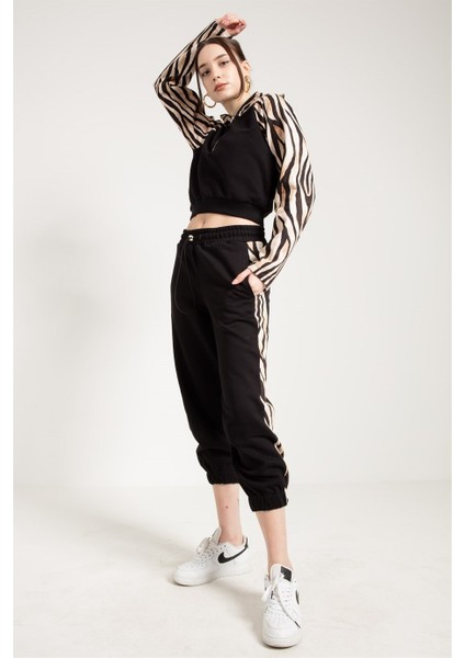 Zebra Desenli Siyah Kadın Jogger