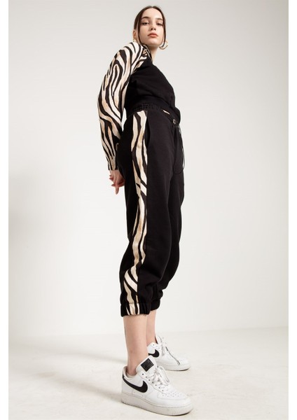 Zebra Desenli Siyah Kadın Jogger