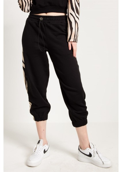 Zebra Desenli Siyah Kadın Jogger