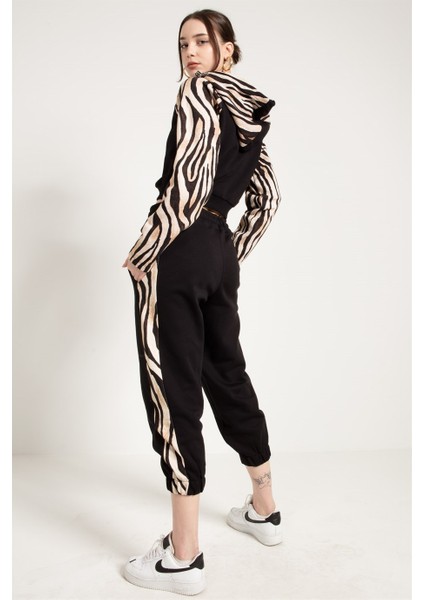 Zebra Desenli Siyah Kadın Jogger
