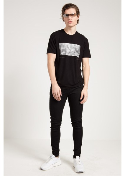 Siyah Baskılı Basic Erkek T-shirt modelleri