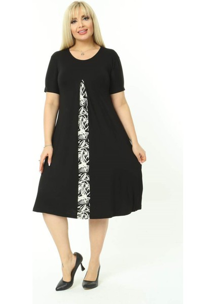 Büyük Beden Siyah-Beyaz Robadan Elbise fiyatları
