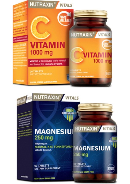 Magnezyum Takviyesi 250 Mg 60 Tablet + C Vitamini 1000 Mg 30 Tablet