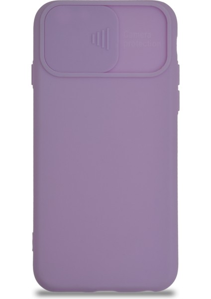 Caseworld Apple iPhone 6 Kapak Kamera Korumalı Sürgülü Renkli Silikon Kılıf - Lila