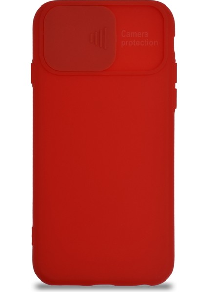 Caseworld Apple iPhone 6 Kapak Kamera Korumalı Sürgülü Renkli Silikon Kılıf - Kırmızı