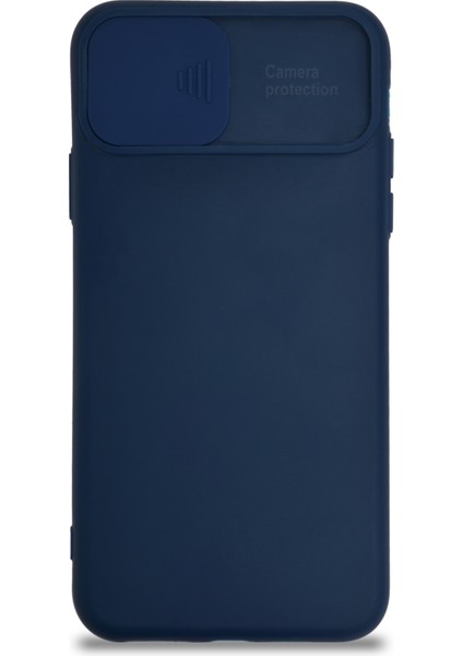 Apple iPhone 11 Pro Max Kapak Kamera Korumalı Sürgülü Renkli Silikon Kılıf - Lacivert