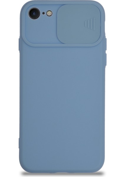 Apple iPhone 8 Kapak Kamera Korumalı Sürgülü Renkli Silikon Kılıf - Açık Mavi fiyatları
