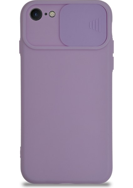 Apple iPhone 8 Kapak Kamera Korumalı Sürgülü Renkli Silikon Kılıf - Lila fiyatları