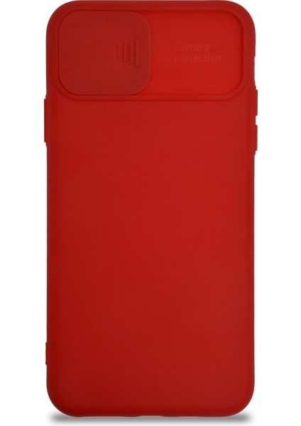 Apple iPhone 11 Pro Max Kapak Kamera Korumalı Sürgülü Renkli Silikon Kılıf - Kırmızı