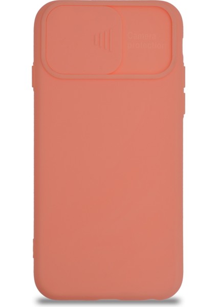 Caseworld Apple iPhone 6s Kapak Kamera Korumalı Sürgülü Renkli Silikon Kılıf - Pudra
