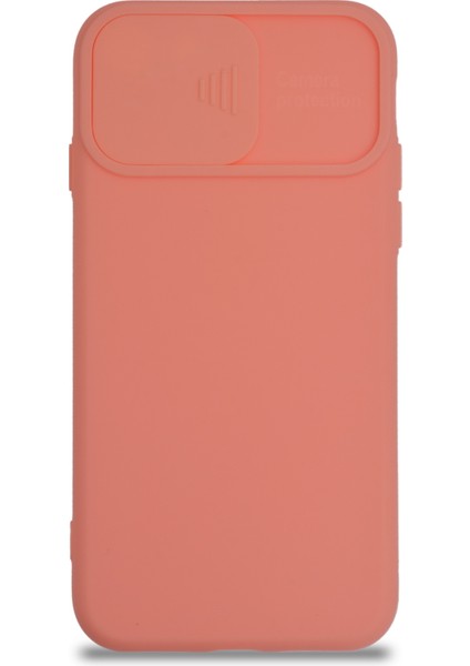 Caseworld Apple iPhone Se Kapak Kamera Korumalı Sürgülü Renkli Silikon Kılıf - Pudra