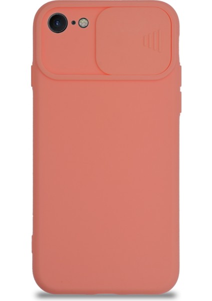 Caseworld Apple iPhone Se Kapak Kamera Korumalı Sürgülü Renkli Silikon Kılıf - Pudra