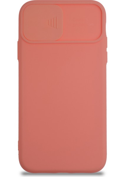 Caseworld Apple iPhone 11 Kapak Kamera Korumalı Sürgülü Renkli Silikon Kılıf - Pudra