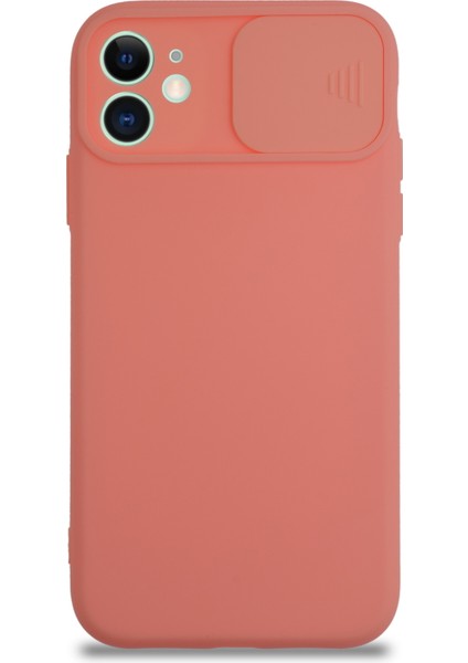 Caseworld Apple iPhone 11 Kapak Kamera Korumalı Sürgülü Renkli Silikon Kılıf - Pudra