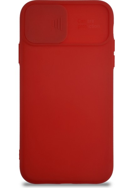 Caseworld Apple iPhone 11 Kapak Kamera Korumalı Sürgülü Renkli Silikon Kılıf - Kırmızı