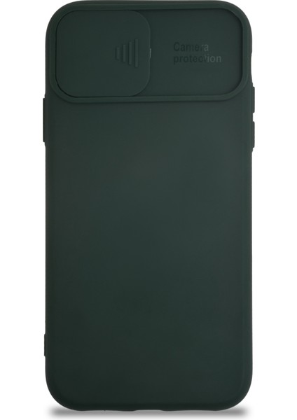 Caseworld Apple iPhone 11 Kapak Kamera Korumalı Sürgülü Renkli Silikon Kılıf - Koyu Yeşil