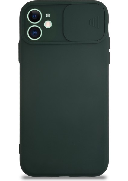 Caseworld Apple iPhone 11 Kapak Kamera Korumalı Sürgülü Renkli Silikon Kılıf - Koyu Yeşil fiyatları