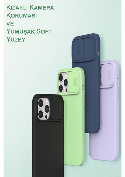 Caseworld Apple iPhone 11 Pro Max Kapak Kamera Korumalı Sürgülü Renkli Silikon Kılıf - Lacivert